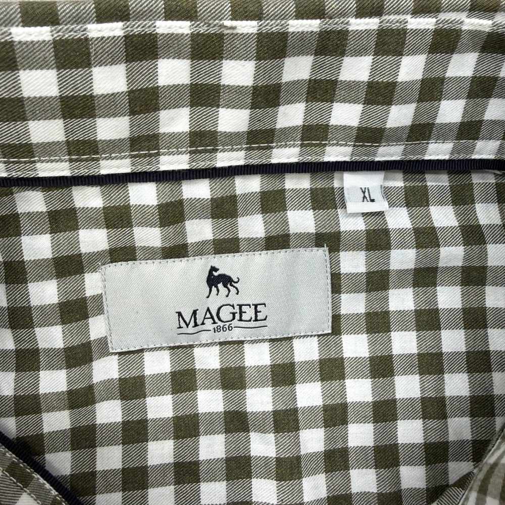 Magee 1866 Button Down Shirt Men XL Olive Green Gingham Check Cotton Long Sleeve - Picture 4 of 9